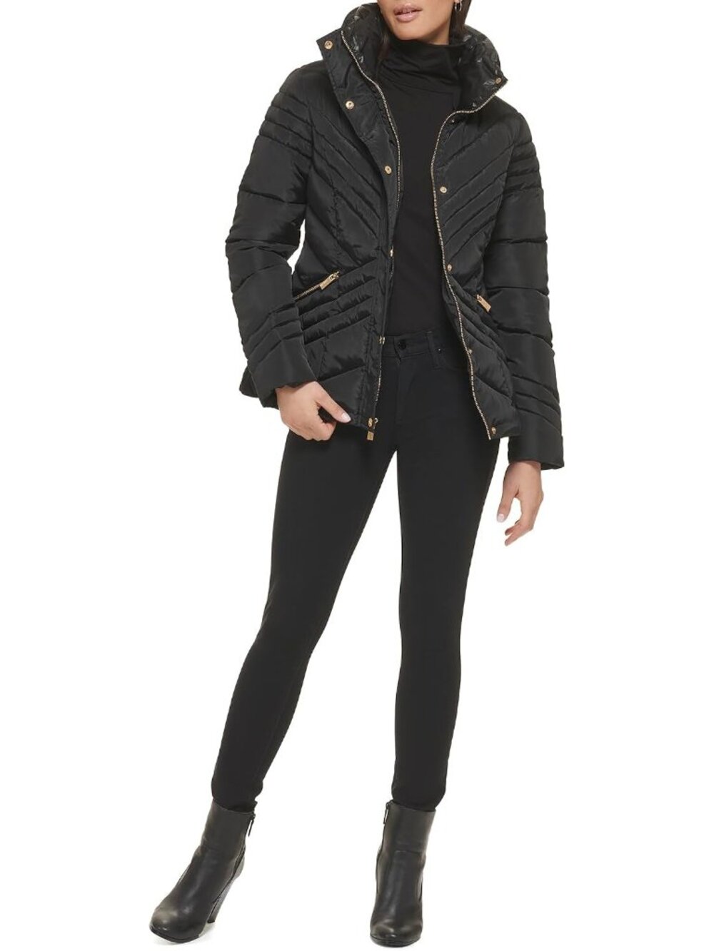 Guess Women's Cold Weather Black Midweight Imported Polyester Long Puffer Jacket